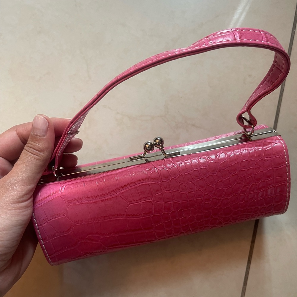 Pink Crocodile-Embossed Women's Handbag